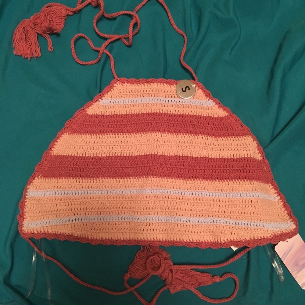 forever21 crochet striped high neck bikini top 👙